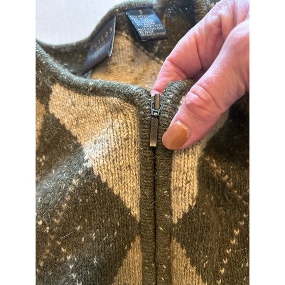 Vtg Tailor B Moss Cardigan Sz Small Green Wool Angora Argyle Preppy Academia 90s - Picture 7 of 11